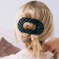 TELETIES Flat Round Hair Clip | Large | Jet Black Quilted