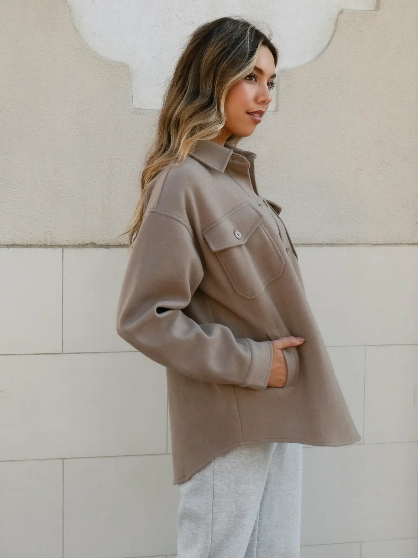 Birken Faux Wool Collared Shirt Shacket