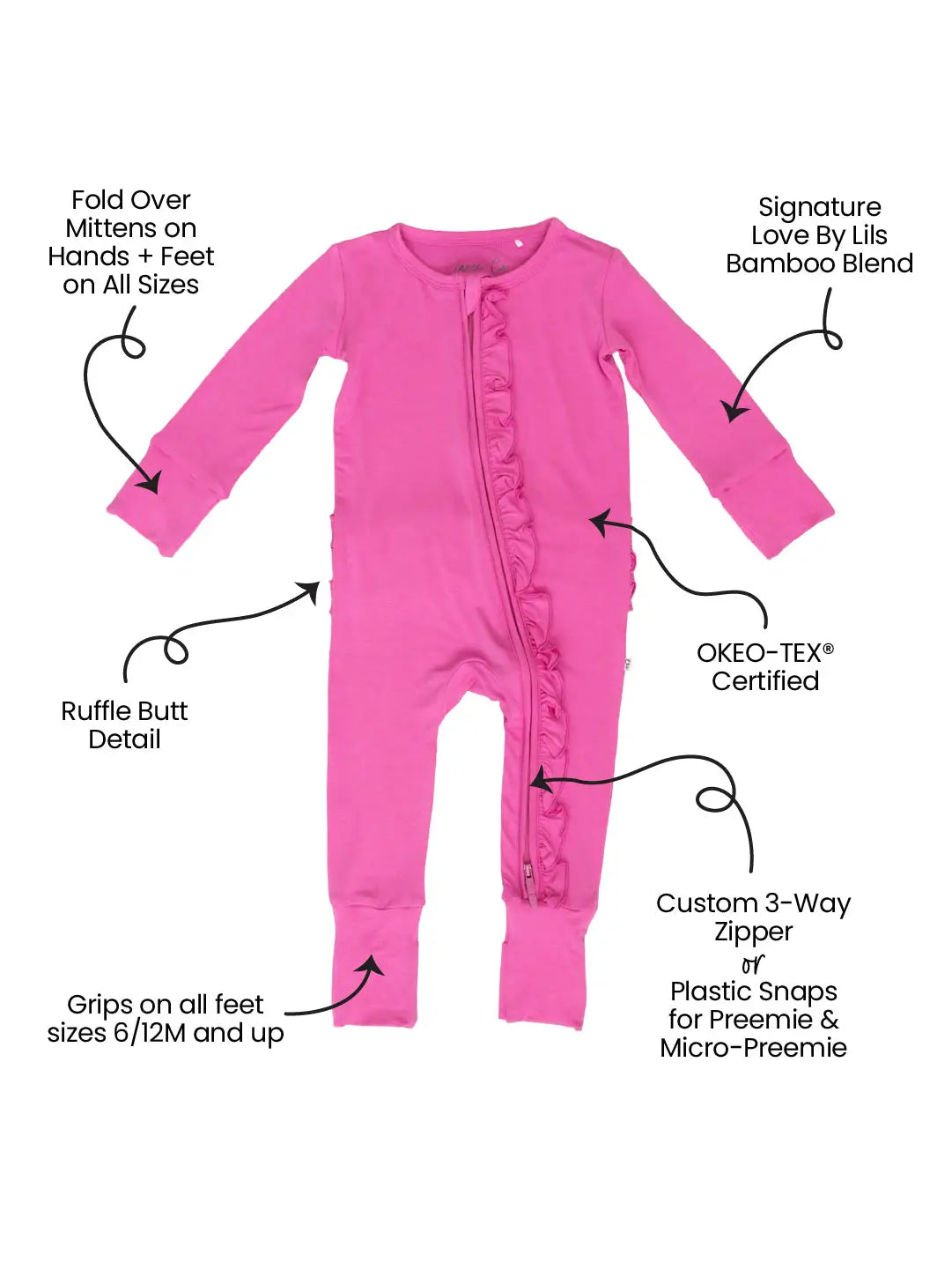 Korrie Pink Bamboo Ruffle Convertible Footie
