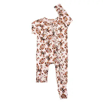 Blaire Bows Ruffle Zip Bamboo One Piece Football Baby Outfit