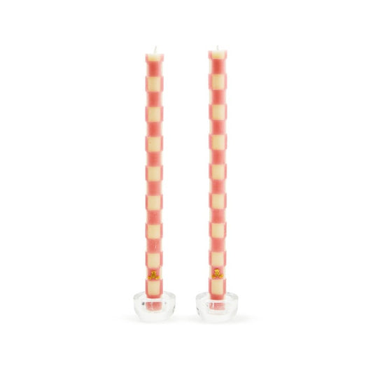 MacKenzie-Childs Check Pink Dinner Candles, set of 2