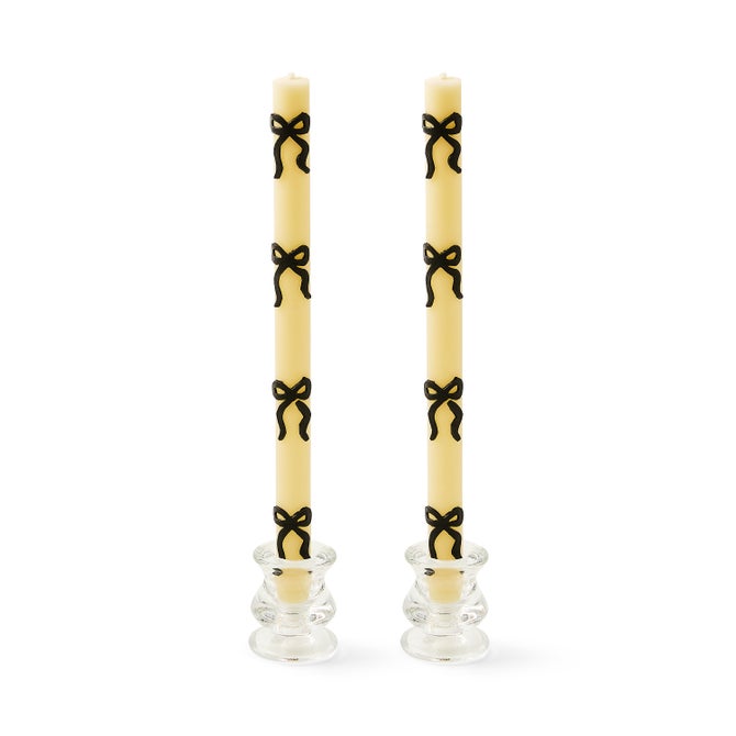 MacKenzie-Childs Black Bow Dinner Candles, Set of 2