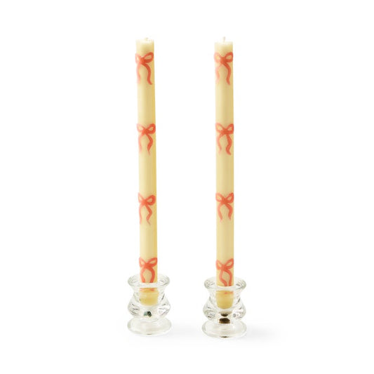 MacKenzie-Childs Pink Bow Dinner Candles, Set of 2