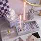 Violet Check Small Glass Candlestick