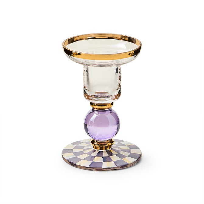 Violet Check Small Glass Candlestick