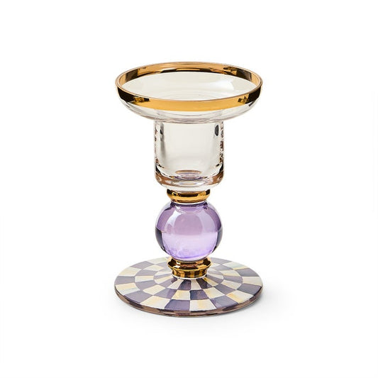 Violet Check Small Glass Candlestick