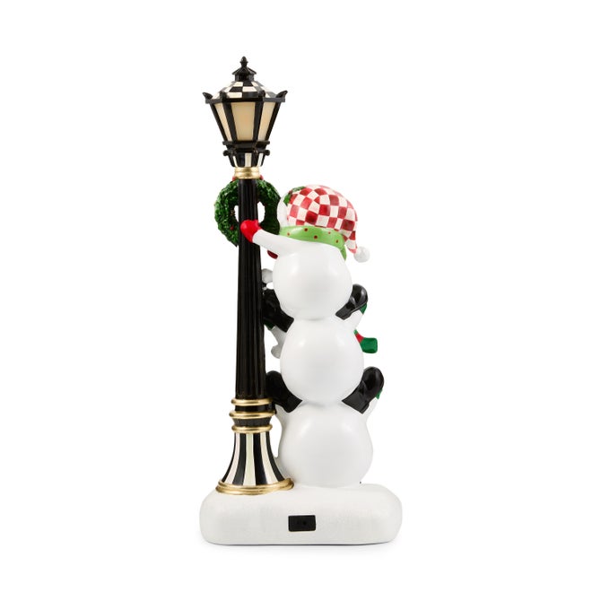 Illuminated Snowman Lamppost Figurine