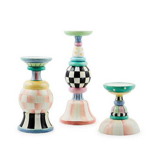 MacKenzie-Childs Rosy Meadow Pillar Candle Holders, Set of 3