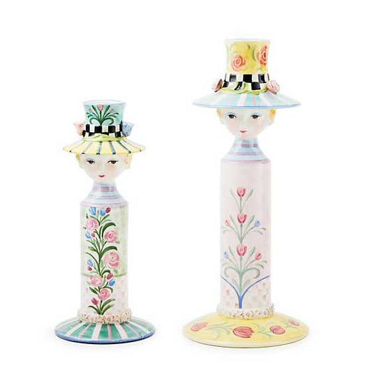 MacKenzie-Childs Rosy Meadow Lady Candle Hodlers, Set of 2