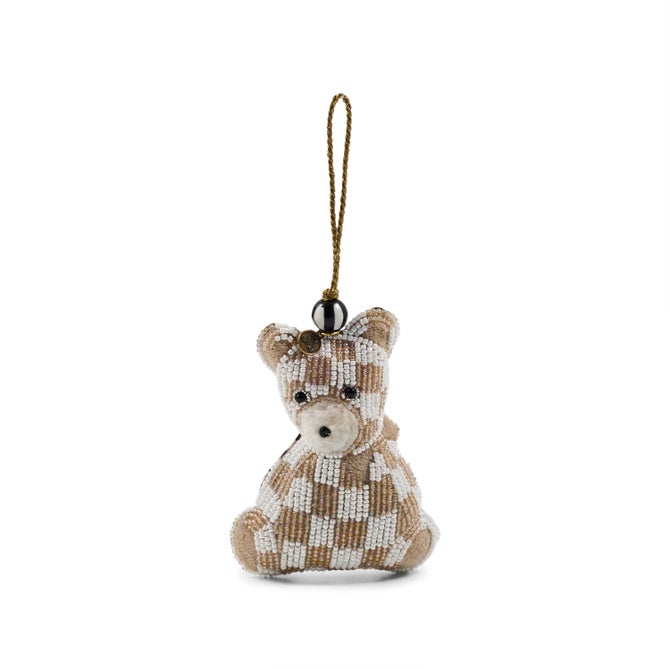Mocha Check Bear Beaded Ornament