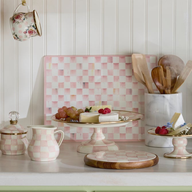 Rosy Check Glass Cutting Boards, Set of 2