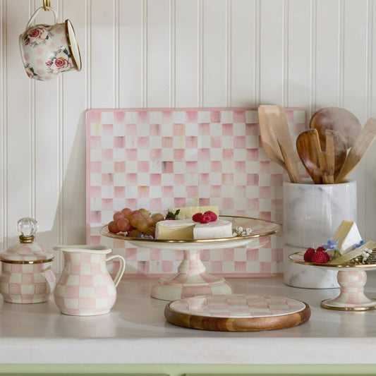 Rosy Check Glass Cutting Boards, Set of 2