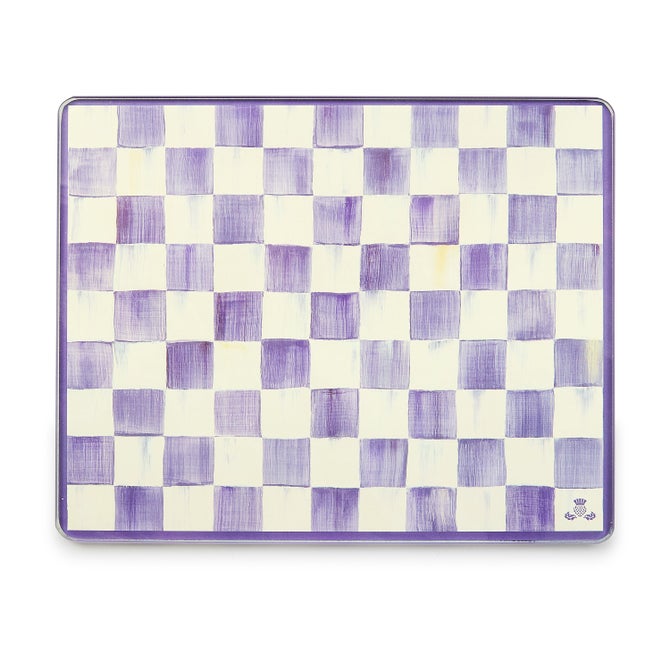 Violet Check Glass Cutting Boards, Set of 2