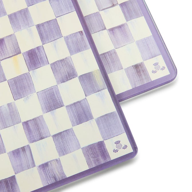 Violet Check Glass Cutting Boards, Set of 2