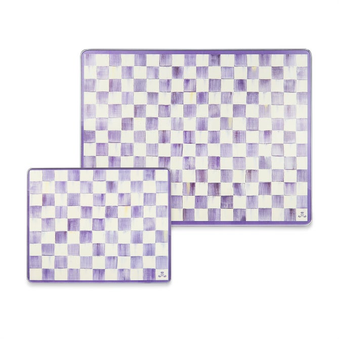 Violet Check Glass Cutting Boards, Set of 2