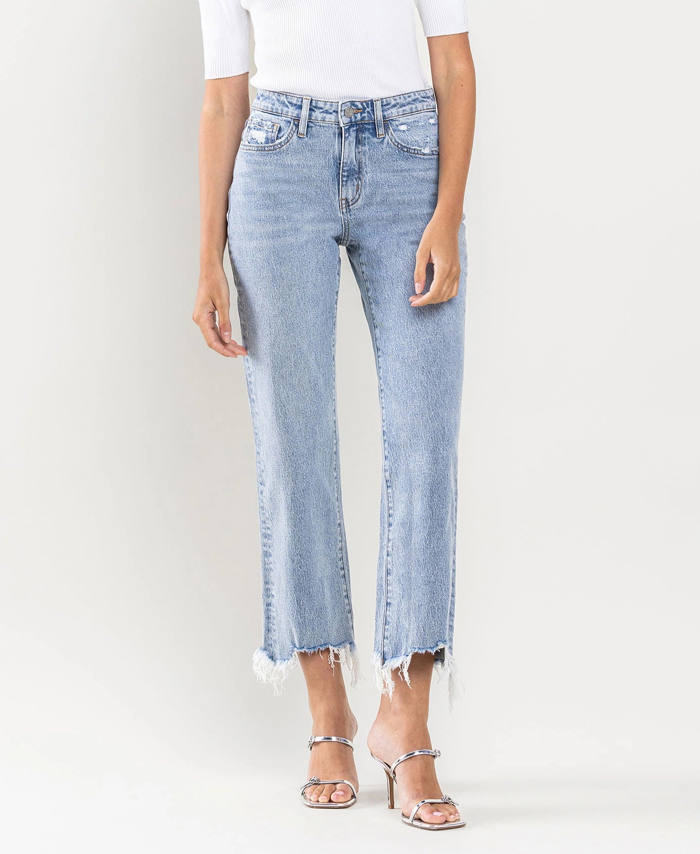 VERVET by FLYING MONKEY High Rise Distressed Hem Crop Dad Jeans