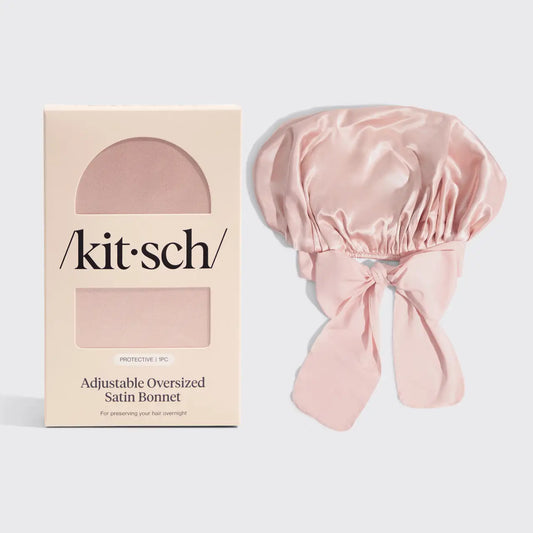 KITSCH Adjustable Oversized Satin Bonnet- Blush