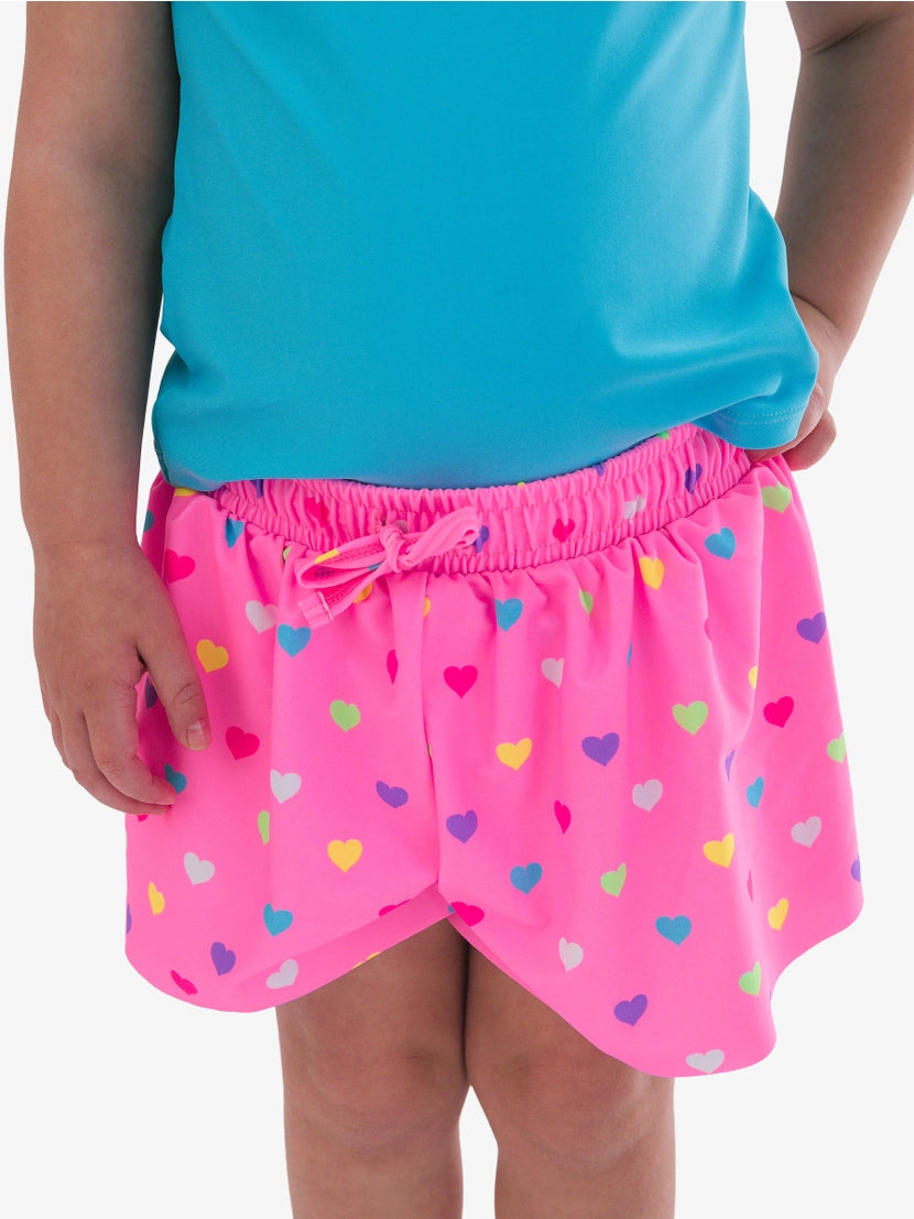 Girls Neon Pink Colorful Hearts Active Butterfly Shorts