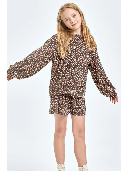 Leopard Print Sweatshirt and Shorts Loungewear Set