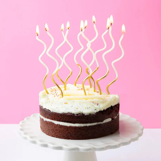 Gold & White Twist Birthday Candles - 20 Pack