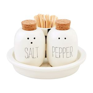 Checkered Salt & Pepper Toothpick Caddy Set