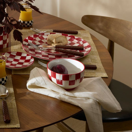 Cherry Check Breakfast Bowls, Set of 4