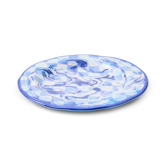 Blue Marble Check Melamine Salad Plates, Set of 4