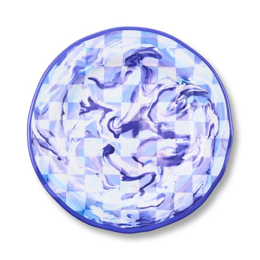 Blue Marble Check Melamine Salad Plates, Set of 4