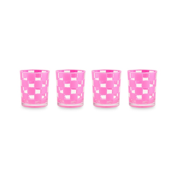 New Pink Check Acrylic Tumblers, Set of 4