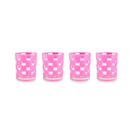 New Pink Check Acrylic Tumblers, Set of 4