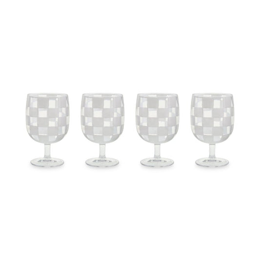White Check Acrylic Water Goblets, Set of 4