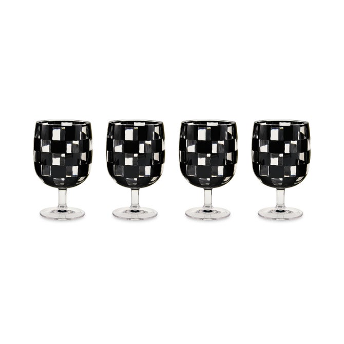 Black Check Acrylic Water Goblets, Set of 4