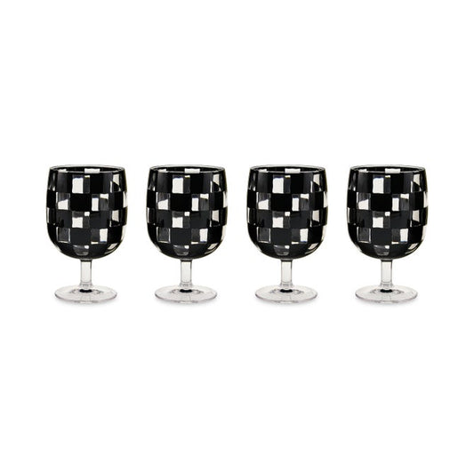 Black Check Acrylic Water Goblets, Set of 4