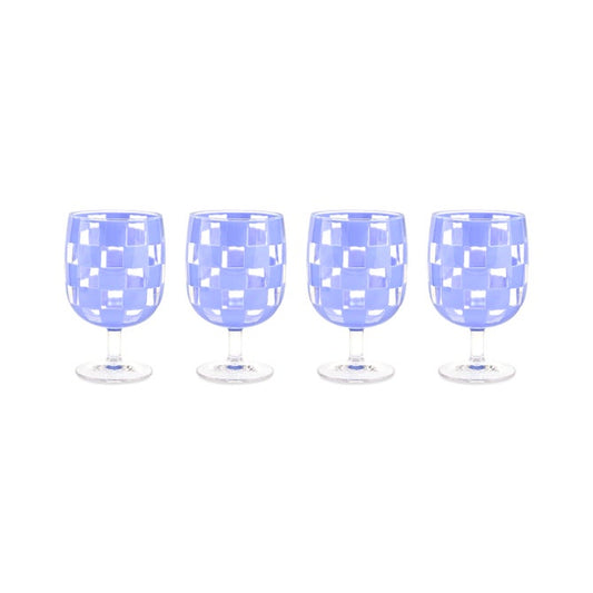 Blue Check Acrylic Water Goblets, Set of 4