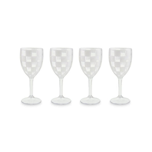 White Check Acrylic Wine Goblets, Set of 4