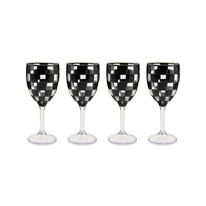 Black Check Acrylic Wine Goblets, Set of 4
