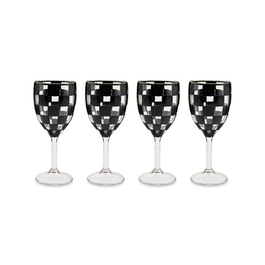 Black Check Acrylic Wine Goblets, Set of 4