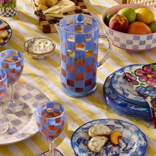 Blue Check Acrylic Pitcher