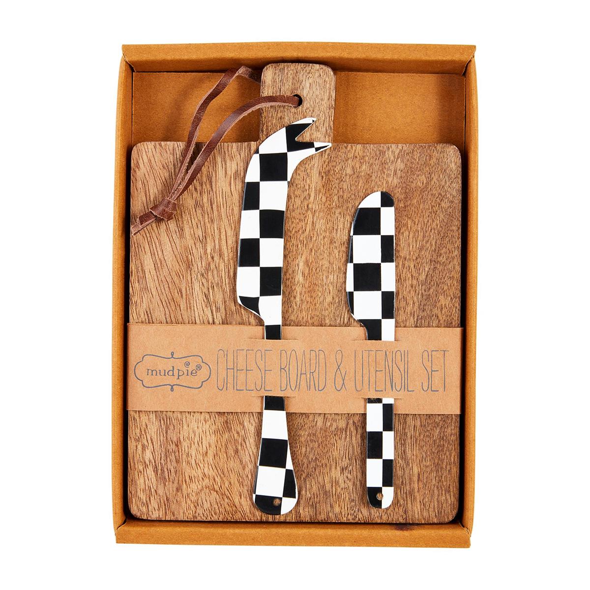 Checkered Cheese Board & Utensil Set