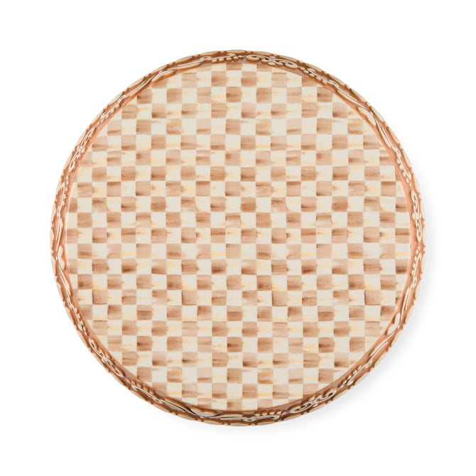 Mocha Check Gingerbread Large Pedestal Platter