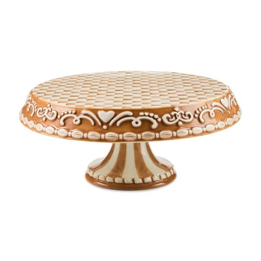 Mocha Check Gingerbread Large Pedestal Platter