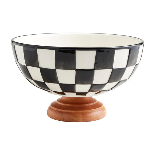 MUDPIE Black & White Check Pedestal Bowl