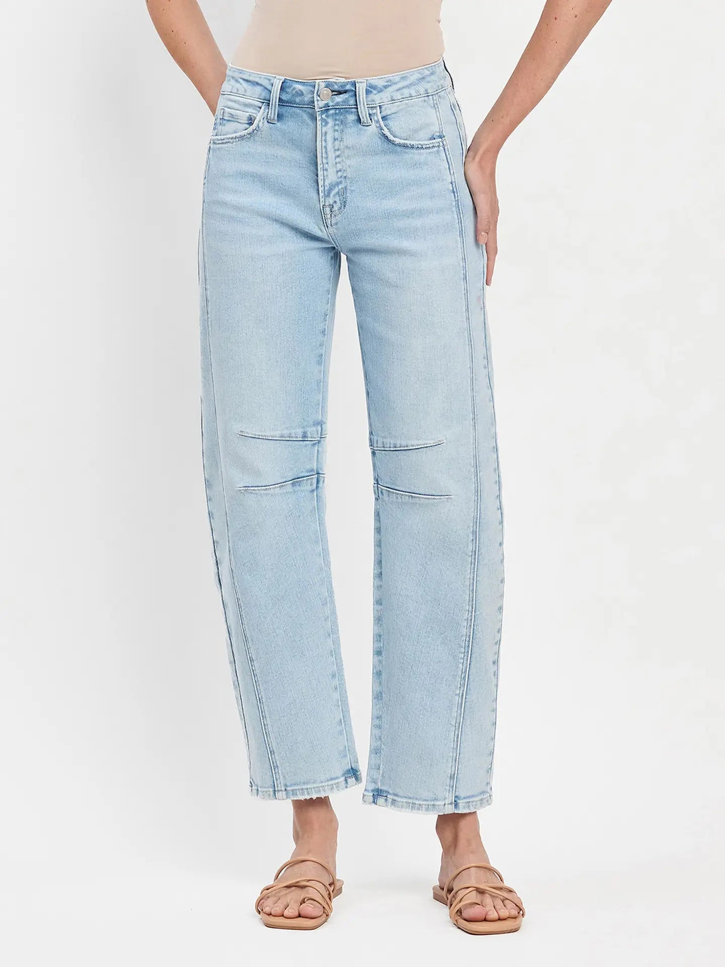 High Rise Light Wash Barrel Leg Jeans