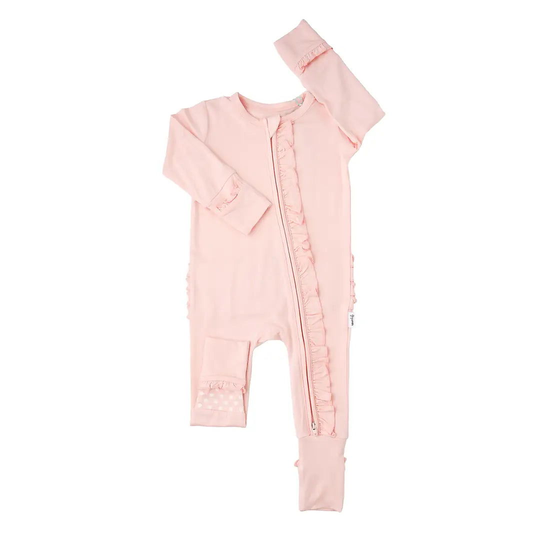 Gigi and Max Light Pink Ruffle Zip Bamboo Keepsake 2-Way Zip Baby Outfit
