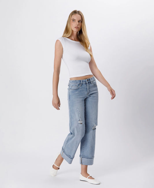 Mid Rise Cuffed Ankle Wide Jeans Lovervet by VERVET