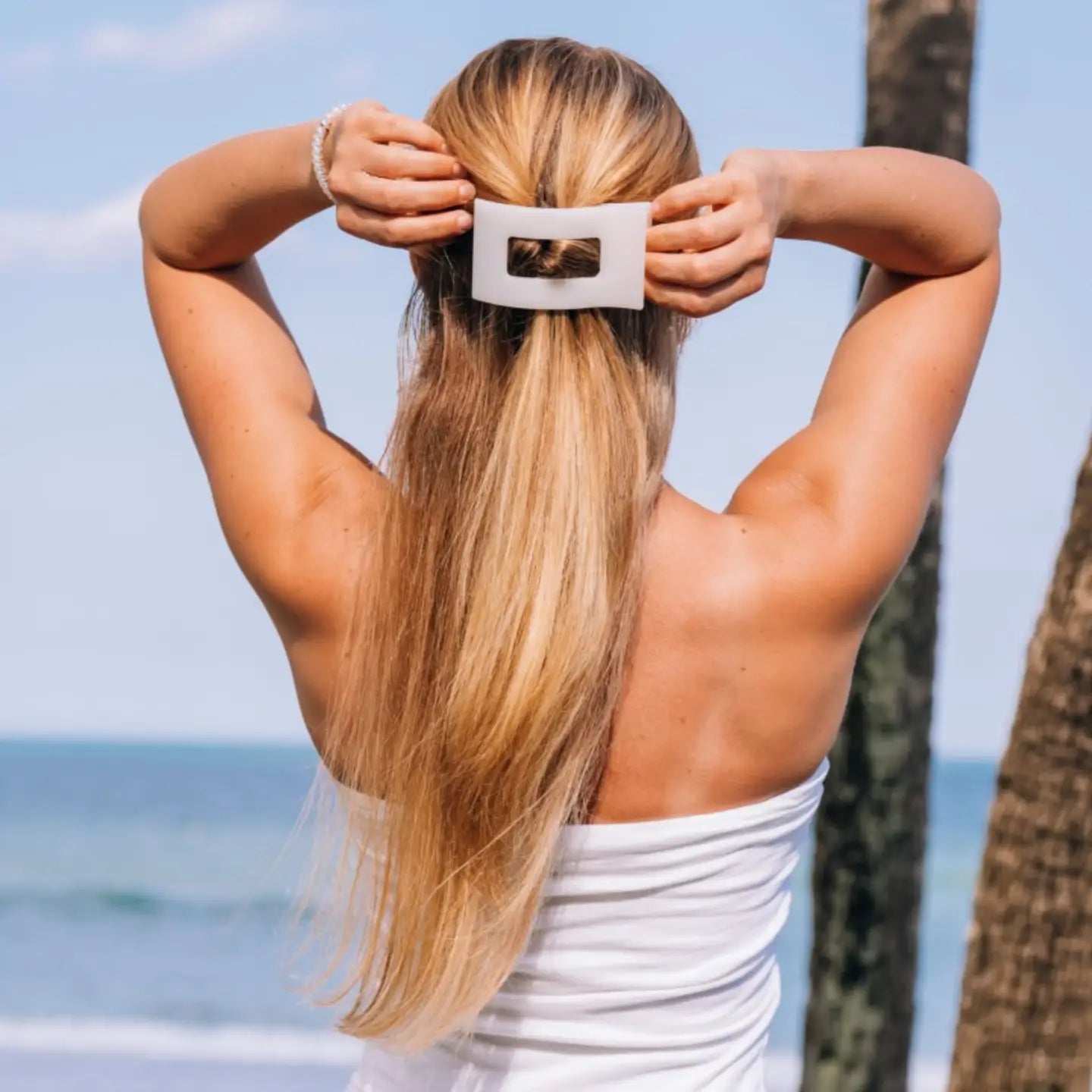 TELETIES Flat Rectangle Hair Clip | Large | Coconut White