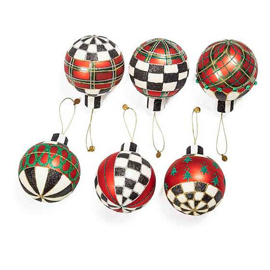 MacKenzie-Childs Tartan Glass Large Ball Ornaments, Set of 6