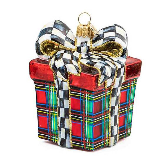 MacKenzie-Childs Tartastic Gift Glass Ornament