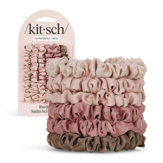 KITSCH Ultra Petite Satin Scrunchies 6pc - Terracotta