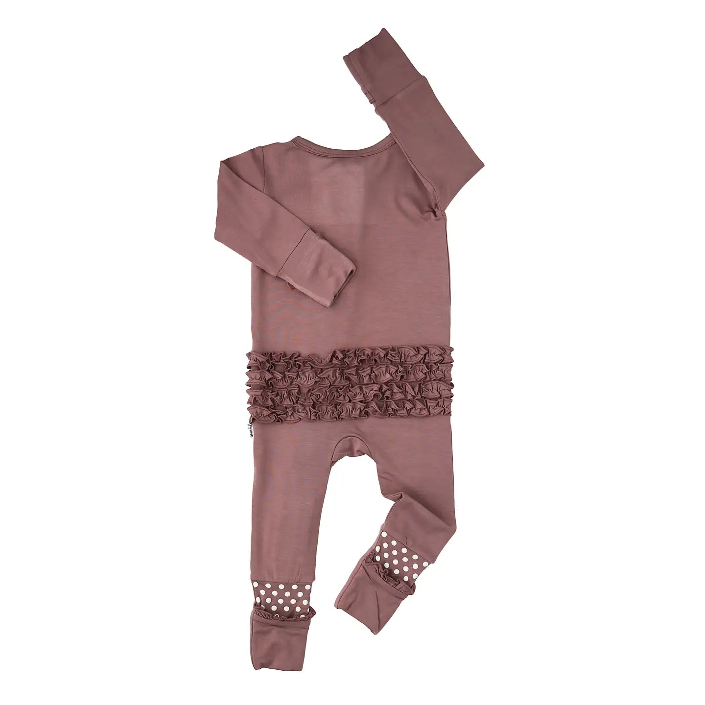 Gigi and Max Mauve Ruffle Zip Bamboo Keepsake Two Way Zipper Baby Outfit